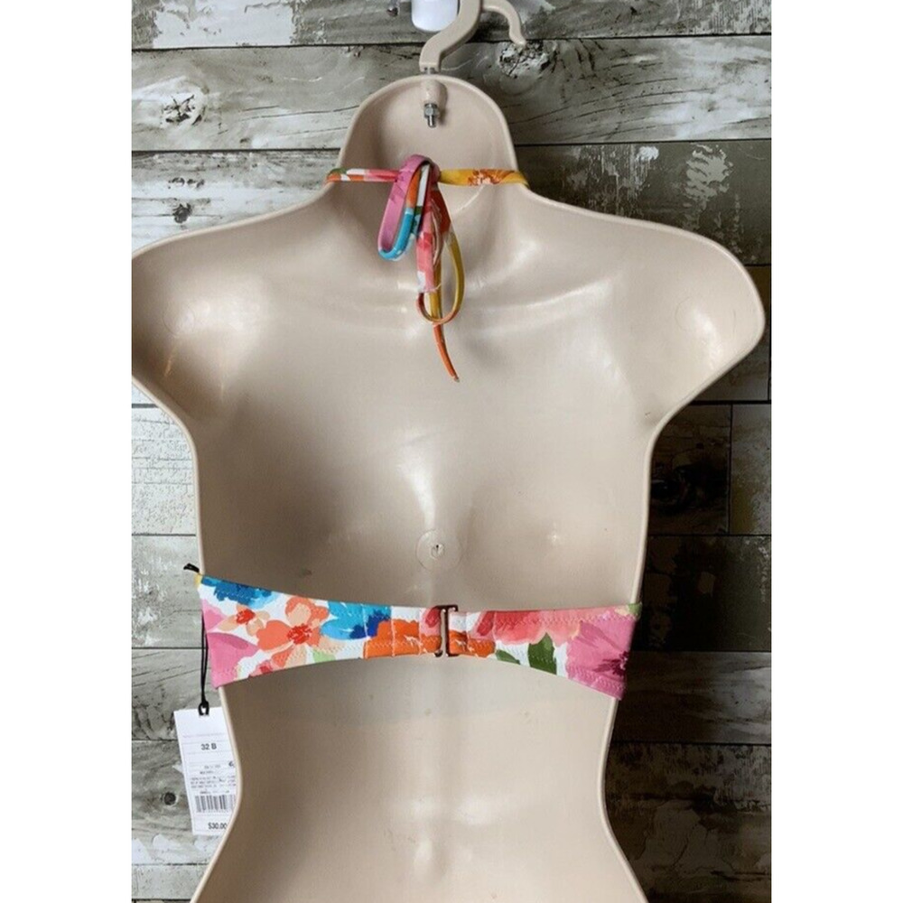 Shade & Shore Womens Floral Double Knot Halter Tie Bathing Suit Swimsuit Top 32B - Picture 3 of 3